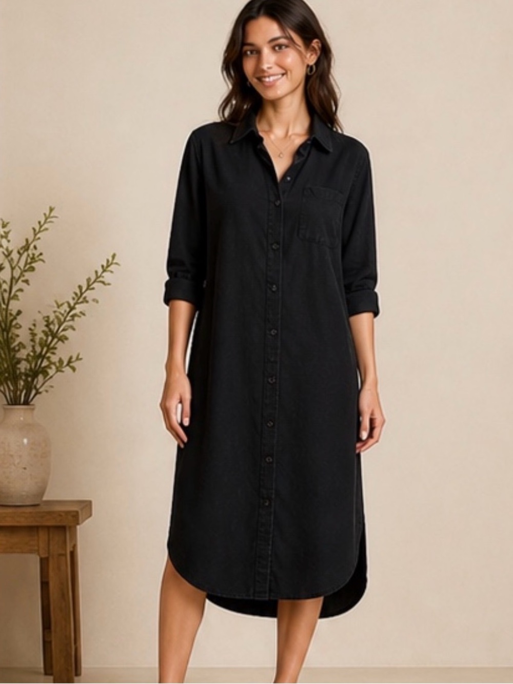 Anthropologie Maeve Black Shirt Dress Oversized Medium Petite